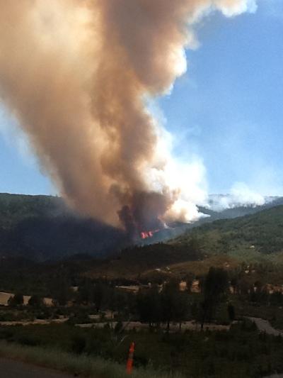 The Mill Fire caused evacuations of campgrounds in the Mendocino National Forest in Colusa County, Calif. Paty Gonzalez photographed the fire as she was leaving the Mill Valley Campground on Saturday, July 7, 2012, the day the fire began.