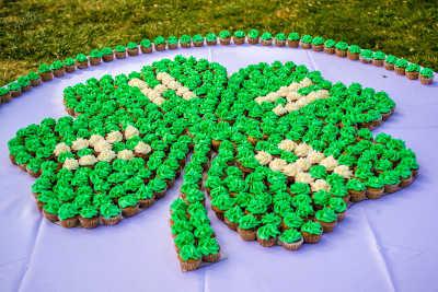 A display of cupcakes shaped as the 4-H clover at the 4-H Centennial event at the Lake County Fairgrounds in Lakeport, Calif., on Sunday, October 6, 2013. Photo by Kimberly Walker. 100613cupcakedisplay