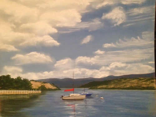 The artwork of Lake County, Calif., Bonnie Tringali will be featured at the Lake County Wine Studio in Upper Lake, Calif., in May 2014. tringalisailboat